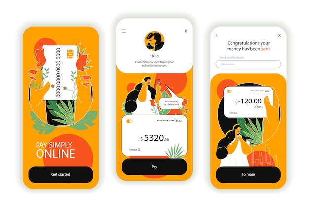 Online payment concept onboarding screens UI UX GUI user interface kit