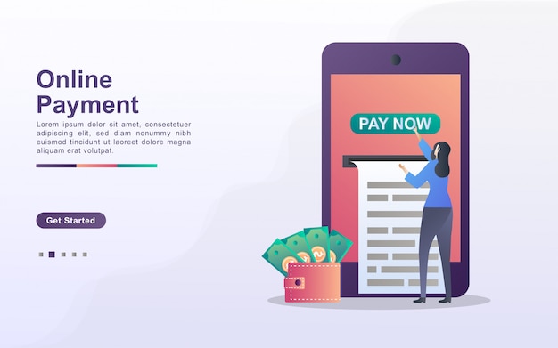 Online payment concept. People pay for online shopping using a debit or credit card. Online payment through the mobile app.