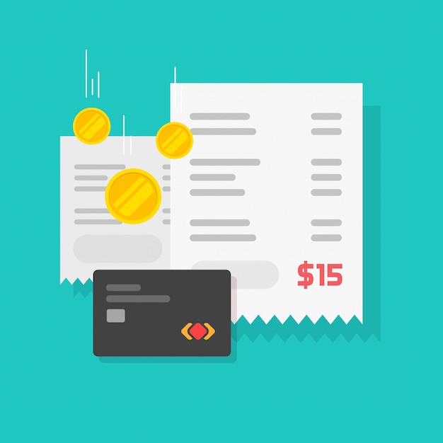 Vector online payment concept with money or cash receipt and credit card illustration flat cartoon