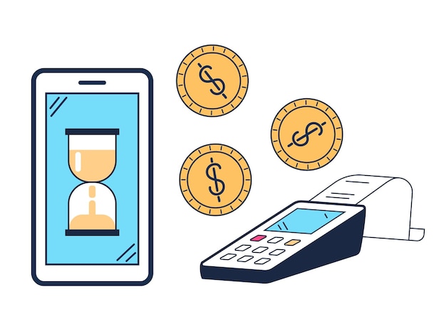 Online payment from phone to nfc terminal concept flat modern style graphic illustration