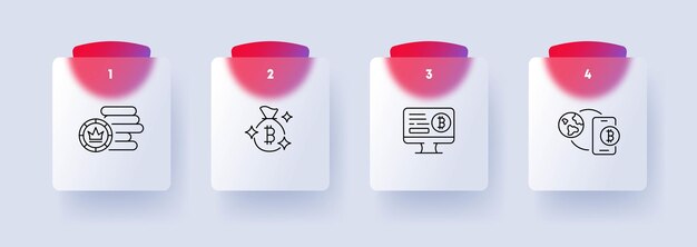 Набор значков онлайн-платежей Цифровые транзакции электронной коммерции безопасные способы оплаты Финансовые транзакции Стиль Glassmorphism Значок векторной линии для бизнеса и рекламы