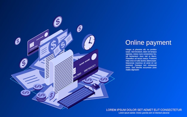 Online payment, money transfer, financial transaction flat 3d isometric vector concept illustration