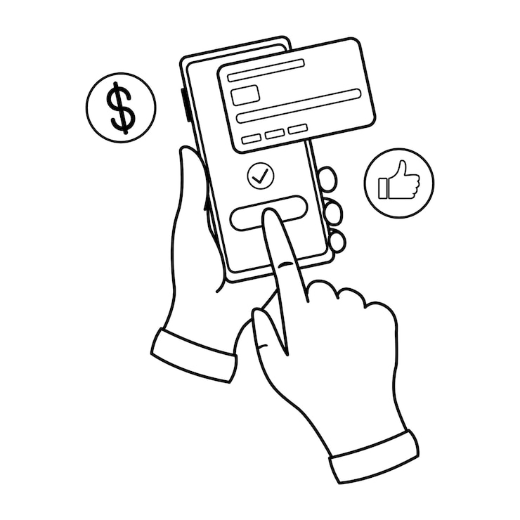Vector online payments in mobile phone for coloring