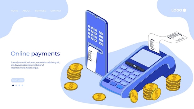 Vettore pagamenti onlineil concetto di pagamento online di beni e serviziuno smartphone un terminale di pagamento