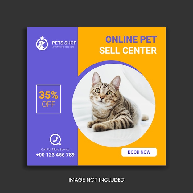 Шаблон онлайн-питомца в instagram и дизайн шаблона поста в социальных сетях пост премиум-класса