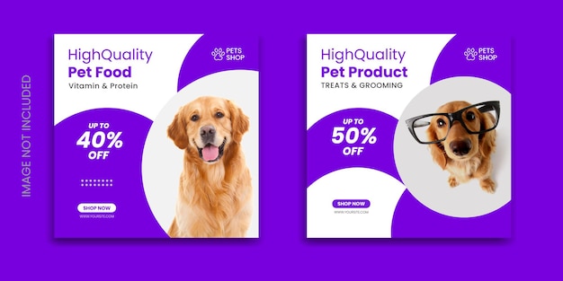 Post sui social media del negozio di animali online modello di banner promozionale di instagram design vettoriale premium