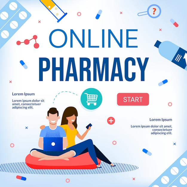 Vector online pharmacy drugstore medical care banner