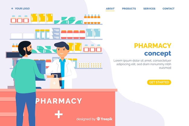 Modello di pagina di destinazione della farmacia online