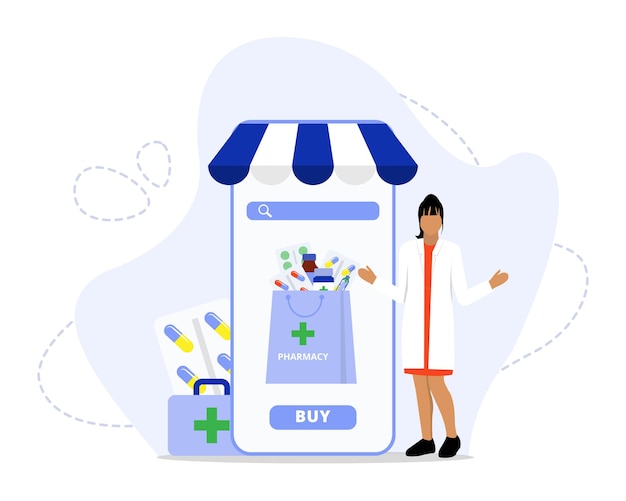 Online pharmacy service concept illustration