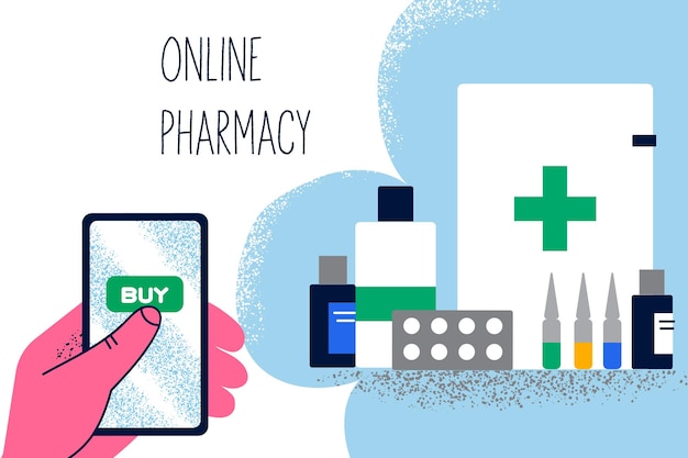 Concetto di farmaci per lo shopping in farmacia online