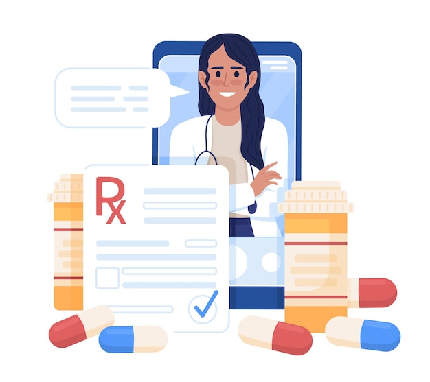 Online prescription for drugs flat concept vector illustration