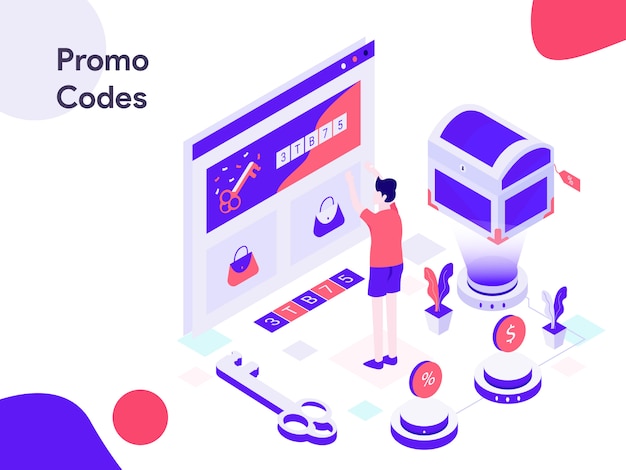 Online promo codes isometric illustration