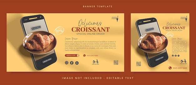 Online promotie food banner speciaal croissantmenu met minimalistische ontwerpsjabloon