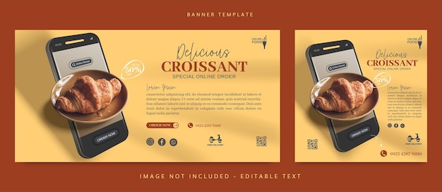 Online promotion food banner special croissant menu with minimalist design template