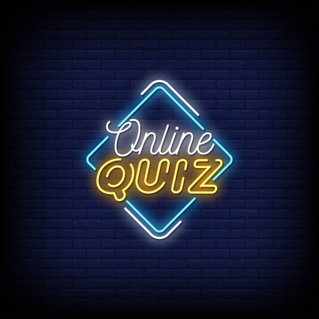 Vettore testo di stile delle insegne al neon del quiz online