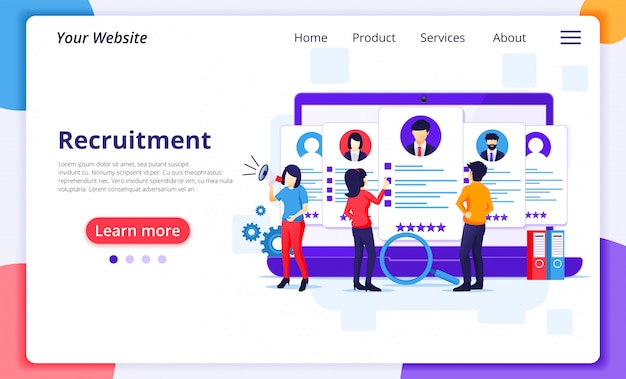 Vector online recruitment concept, people searching the best candidate for a new employee, hiring and recruitment process.