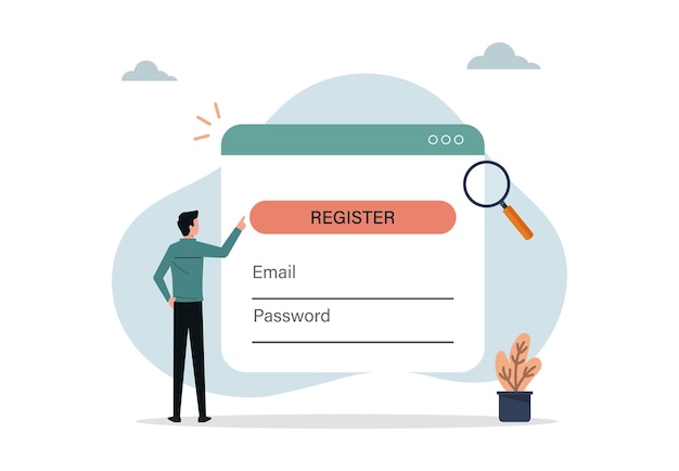 Online registration and sign up concept A man signing up or login to online account with user interface