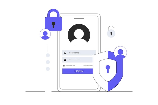 スマートフォンのユーザーインターフェース画面のオンライン登録 安全なログイン パスワード保護