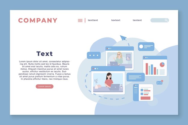Vector online remote work education communication concept website and landing page template flat vector