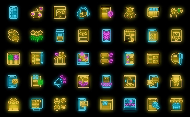 Online review icons set vector neon