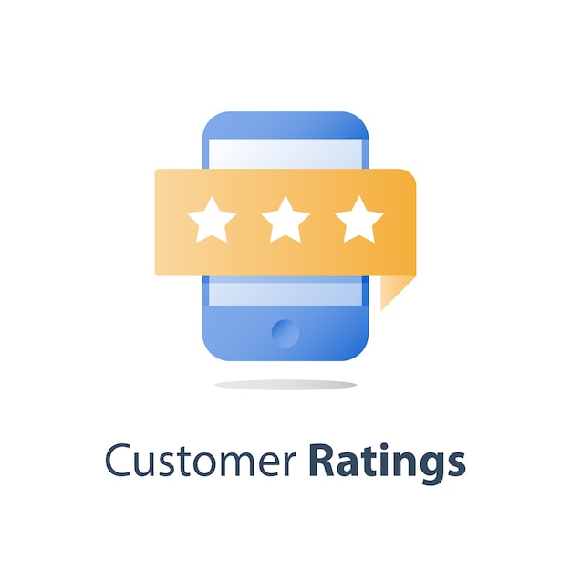 Online review, smartphone and rating stars