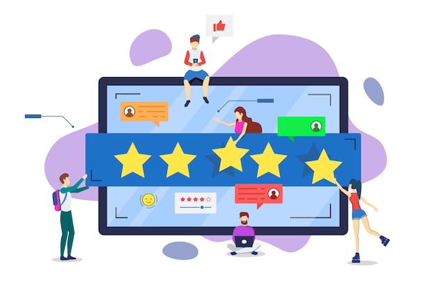 Online reviews semi  RGB color  illustration. User experience.