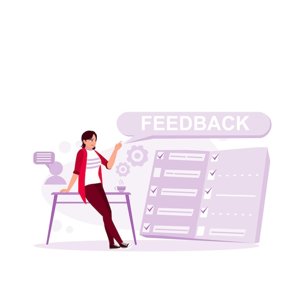 Online reviews user experience and customer satisfaction Woman reviewing feedback from her customer