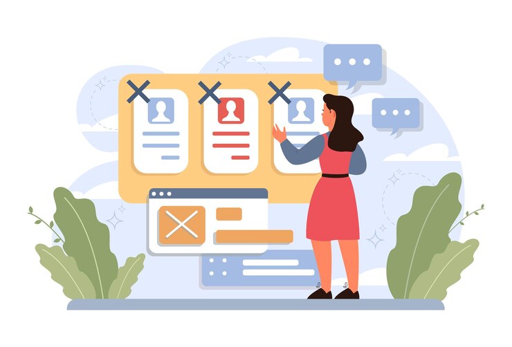 Vector online safety blocking of dangerous accounts girl with computer