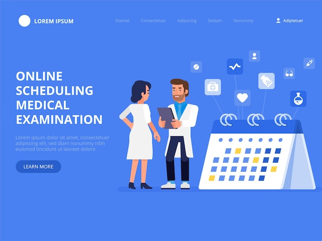 Online scheduling medical examination. hospital calendar landing page