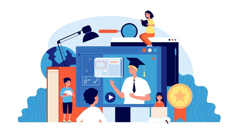 Vector online school. creative free e-learning.