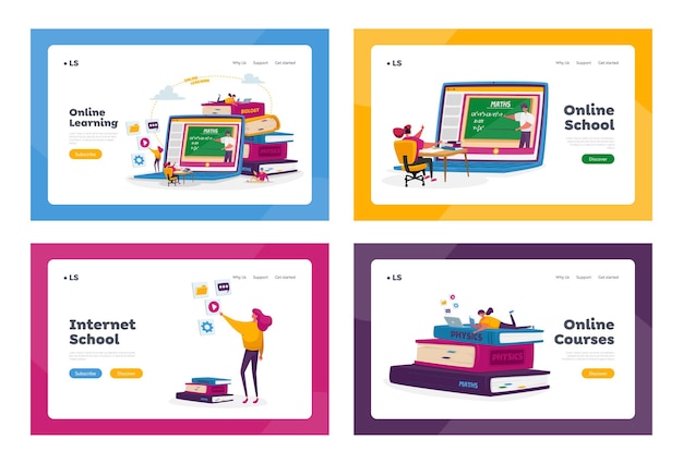 online school education at home landing page template set
