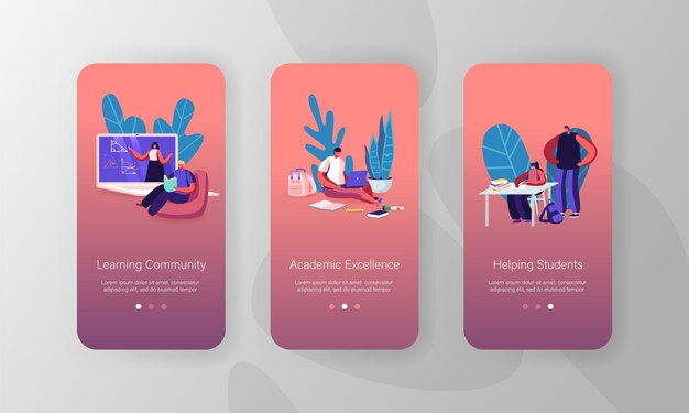 Online school education mobile app page screen template.