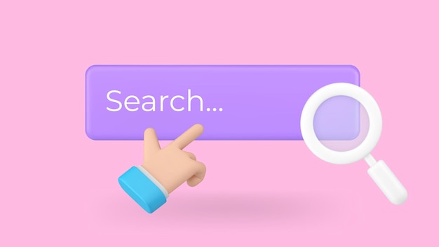 Online search internet browser tab bar man hand cursor banner copy space 3d icon realistic vector