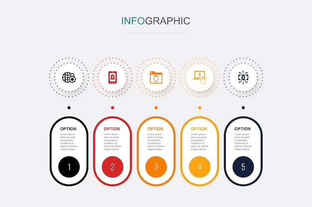 Online security banking app online ondersteuning online lening digitale geld pictogrammen Infographic ontwerpsjabloon Creatief concept met 5 stappen