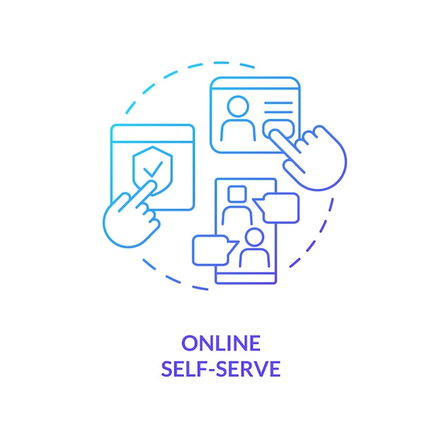 온라인 셀프 서비스 블루 그라데이션 개념 아이콘
