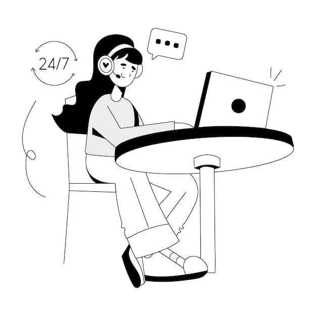 Online service agent hand drawn illustration