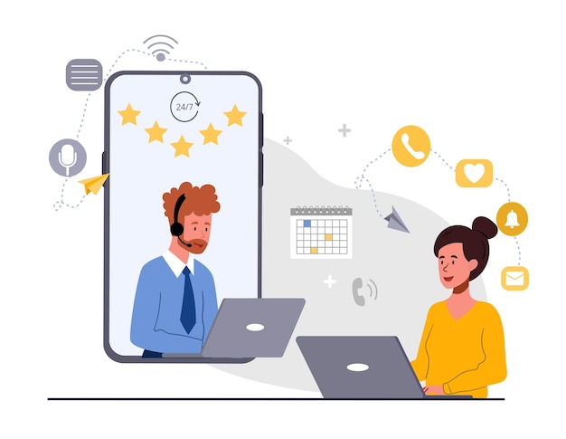 ベクトル オンラインサービスコンセプト 女性がサポートサービス管理者に手紙を書き,ポジティブなフィードバックを与えます