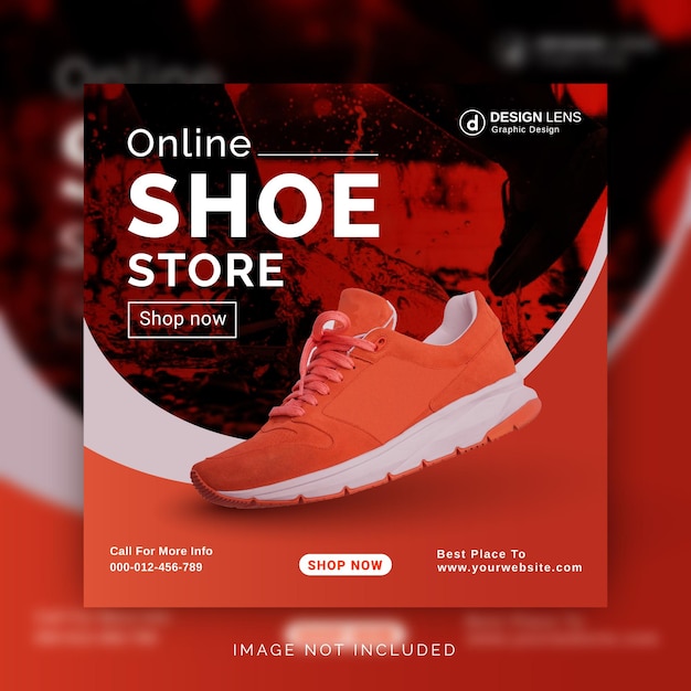 Vector online shoes store red color elegant social media post ad concept instagram post template