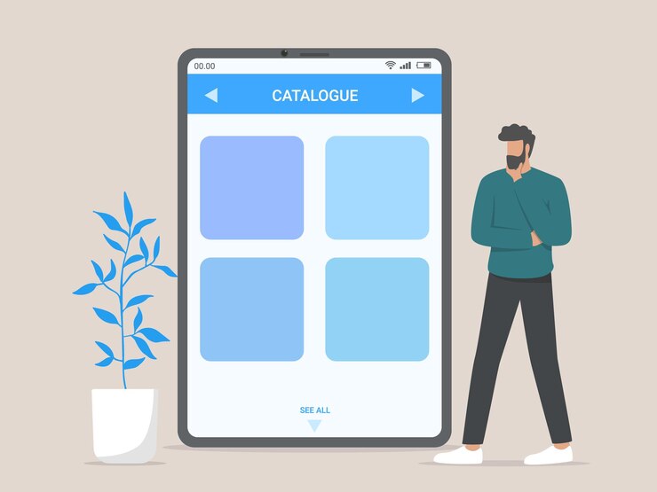 Vector online shop catalogue, technology, shopping, sale concept.