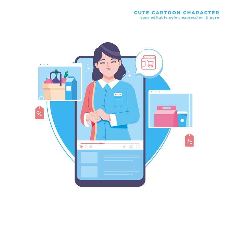 Vector online shop concept cute cartoon illustration