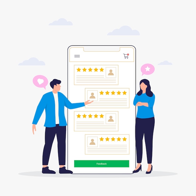 Online shop customer review ratings flat illustration