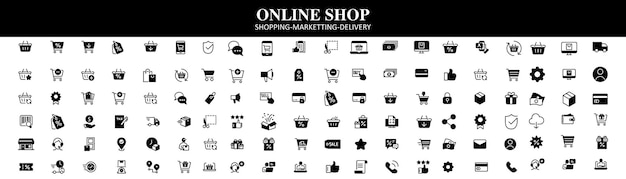 online shop icon set vector