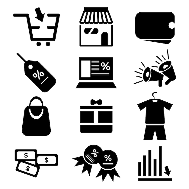 Online Shopping Product Categories Vector Icons Set, Modern Solid Stock  Illustration - Illustration of cloth, market: 95357320