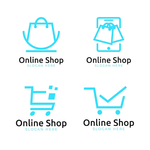 Online shop logo collection with bag and cart concept