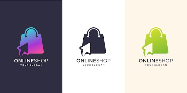 Интернет-магазин дизайн логотипа вдохновение. современный, сумка с логотипом, онлайн, шаблон иллюстрации click.design.