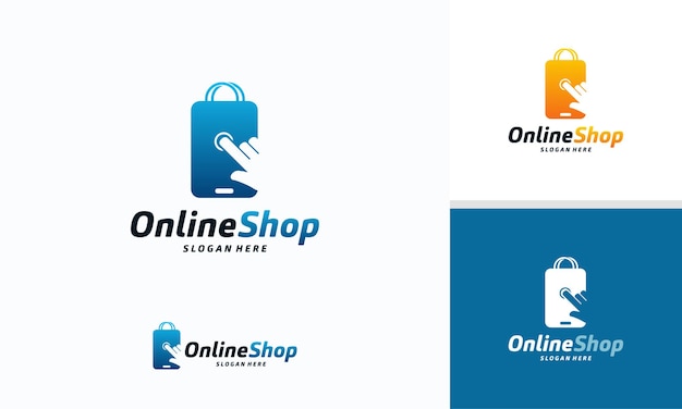 Modello di disegni del logo del negozio online, icona del simbolo del logo del negozio di telefonia, icona del modello del logo