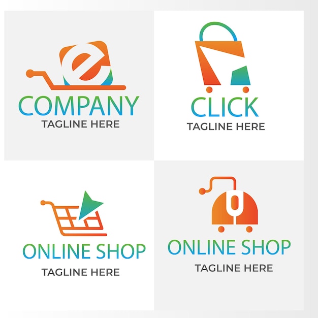 Online Shop Logo designs Template set of Vector illustration