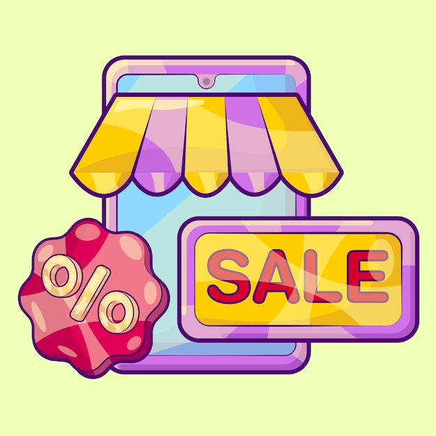 Online shop with sale sign vector illustration