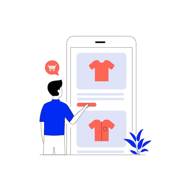 Online shopping activity with line art style concept illustration