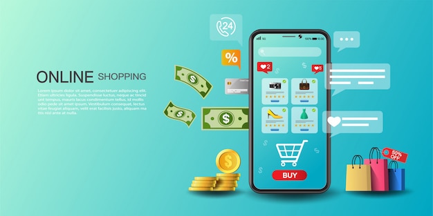 Vector online shopping on application and website concept